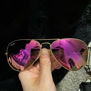 Ray-Ban AVIATOR FLASH LENSE - Cyclamen Flash - Gold Frame